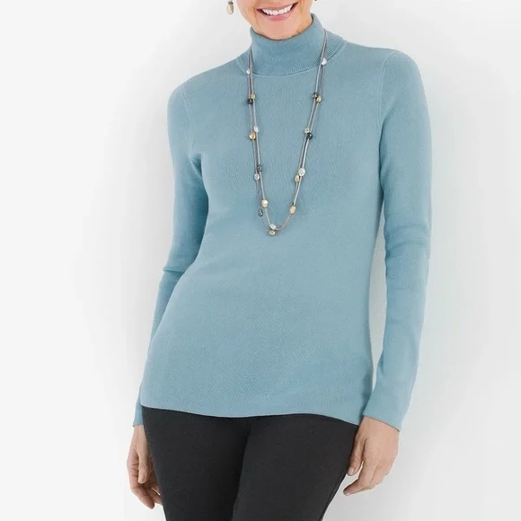 Chicos Womens Blue Turtleneck Sweater Size Medium Coolmax Technology NWT - Picture 1 of 12